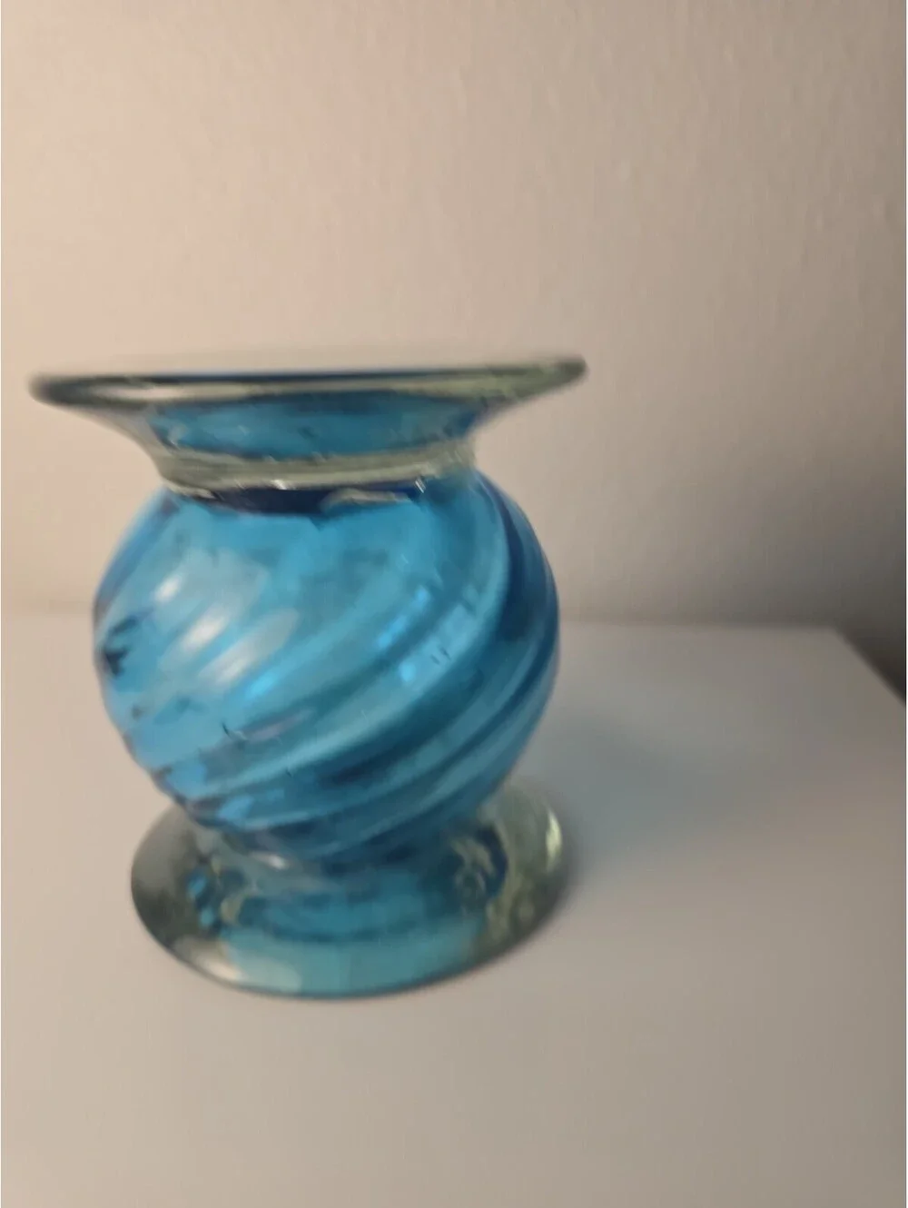 Vintage Studio Art Blown Glass Squat Vase Blue
